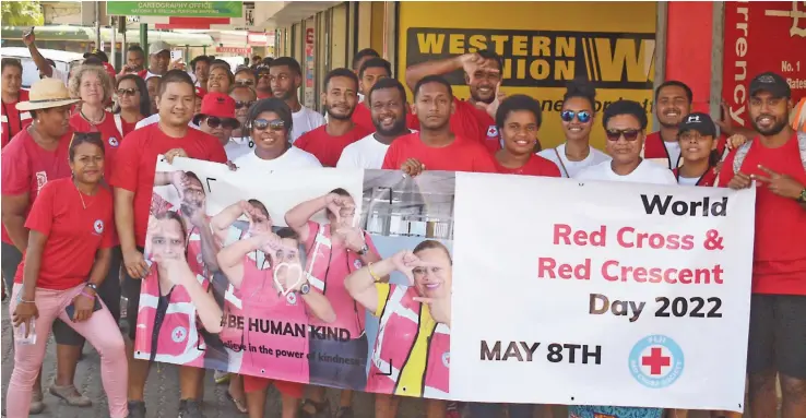  ?? Photo: Ronald Kumar ?? Fiji Red cross staff and volunteers during World Red Cross and Red crescent day march in Suva on May 6, 2022.