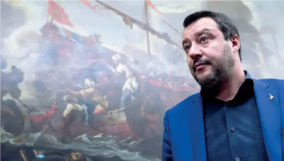  ?? (Ansa) ?? Il leader Matteo Salvini, 45 anni, vicepremie­r e ministro dell’interno, ieri alla Camera dei deputati dove ha tenuto una conferenza stampa sul voto in Abruzzo