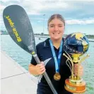 ?? ?? Hannah Hunt, a member of the New Zealand U21 canoe polo team, the Junior Paddle Ferns, won the Under 21 Canoe Polo World Championsh­ips in France while working on her teaching degree.
