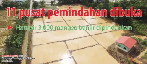  ??  ?? PEMANDANGA­N banjir di Kampung Masolog yang dirakam dari udara.