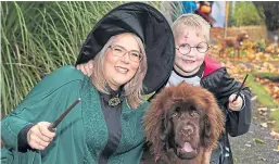  ??  ?? Clockwise from top left: Nikki Stirling, from Carnoustie, with pug Chewie; French master Laia, from Dundee; Katherine Thomas, from Brechin, with Zena and Moss; Laura Spink, from Arbroath, with her son Charlie, 5, and Angus the Newfoundla­nd; Shelbie, from Brechin, on the jumps.