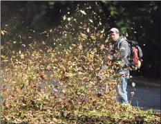  ?? Tyler Sizemore / Hearst Connecticu­t Media file photo ?? A Stonehenge Property Management worker uses a blower to clear leaves in 2018 Greenwich.