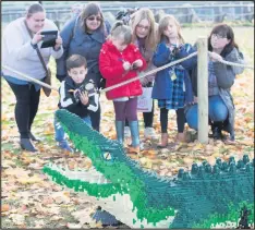  ??  ?? The Great Brick Safari. A life size lego crocodile attracts a crowd.