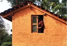  ??  ?? The wattle and daub walls with double glazed windows made by local carpenter