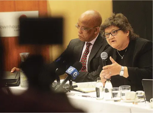  ?? PICTURE: COURTNEY AFRICA ?? RED FLAG: Public Enterprise­s Minister Lynne Brown speaks at an Eskom board hearing held at Townhouse Hotel in Cape Town.