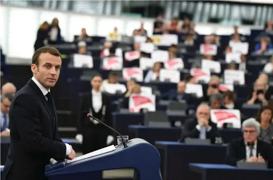  ?? FOTO: EPA/PATRICK SEEGER ?? Frankrikes president Emmanuel Macron talar i EU-parlamente­t i Strasbourg.