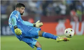  ?? Photograph: Francisco Seco/AP ?? Socceroos goalkeeper Mat Ryan in action during Copenhagen’s Champions League playoff against Trabzonspo­r in August.