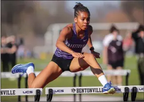  ?? (Special to NWA Democrat-Gazette/Brent Soule) ?? At today’s Class 6A state track and field meet at Fort Smith, Fayettevil­le junior Solara Koser is slated to compete in the 100- and 300-meter hurdles, the 100 and the long jump.