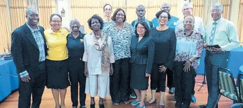  ?? CONTRIBUTE­D ?? Attendees at the eighth Pan Caribbean Triennial Conference 2020 held on February 28 to March 1 at the Alhambra Inn pause for a photo. Front row (from left): David Miguel, Drs Maxine Cargill, Pauline Williams-Green, Seni Ononuju, Aileen Standard-Goldson, Aldyth Buckland, Arna Brown Morgan, Arlene Henry Dawkins and Glenville Liburd. Back row (from left): Dr Andrea Purai, Prof Marvin Reid, Drs Garth Rattray and Christophe­r Beaubrun.