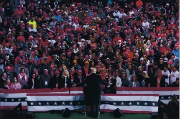  ?? EVAN VUCCI — THE ASSOCIATED PRESS ?? President Donald Trump speaks during a campaign rally in Circlevill­e, Ohio, on Oct. 24. Trump’s 2020 reelection campaign was powered by a cell phone app that allowed staff to monitor the movements of his millions of supporters and offered intimate access to their social networks.