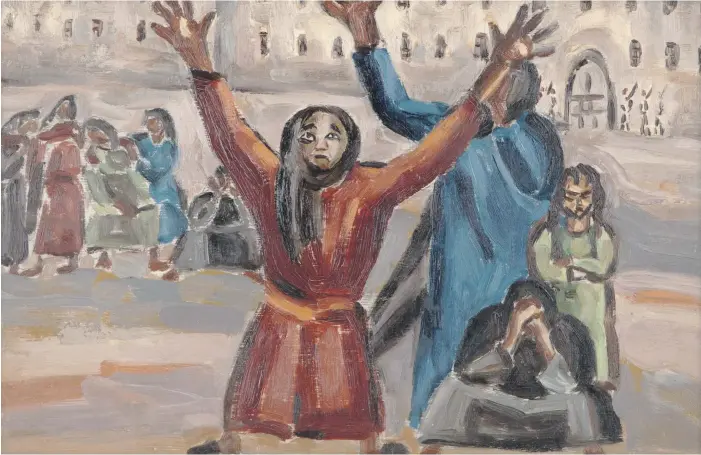  ?? Barjeel Art Foundation ?? Egyptian artist Inji Efflatoun’s ‘Prisoners’ (1957) is one of more than 120 paintings and sculptures of the Barjeel Art Foundation on semi-permanent exhibition at Sharjah Art Museum