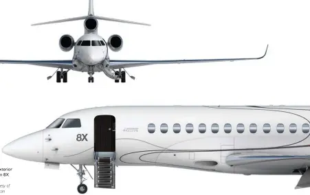  ?? Images courtesy of Dassault Falcon ?? The sleek exterior of the Falcon 8X