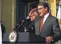  ?? ANDREW HARNIK/THE ASSOCIATED PRESS ?? Energy Secretary Rick Perry speaks Thursday in Washington after Vice President Mike Pence administer­ed the oath of office.