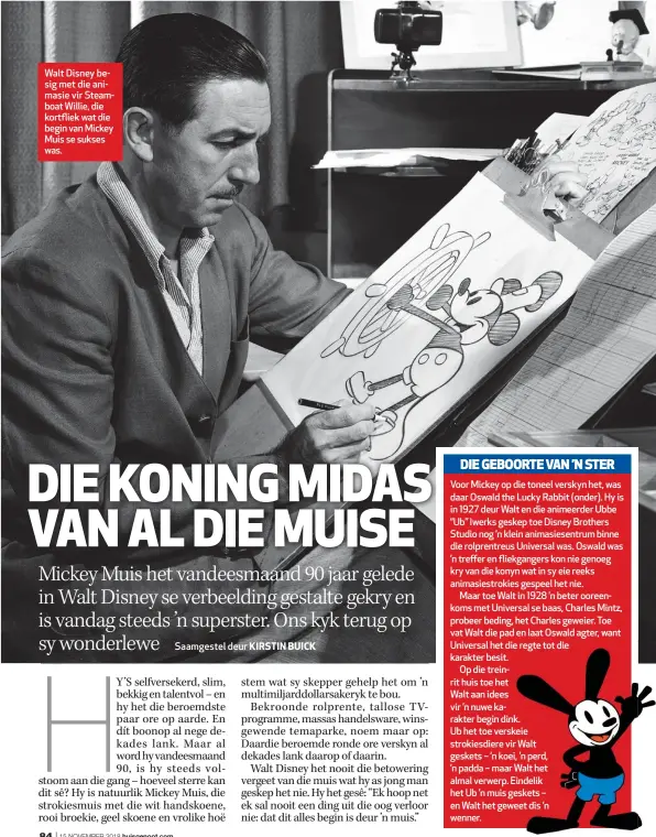  ??  ?? Walt Disney besig met die animasie vir Steamboat Willie, die kortfliek wat die begin van Mickey Muis se sukses was.