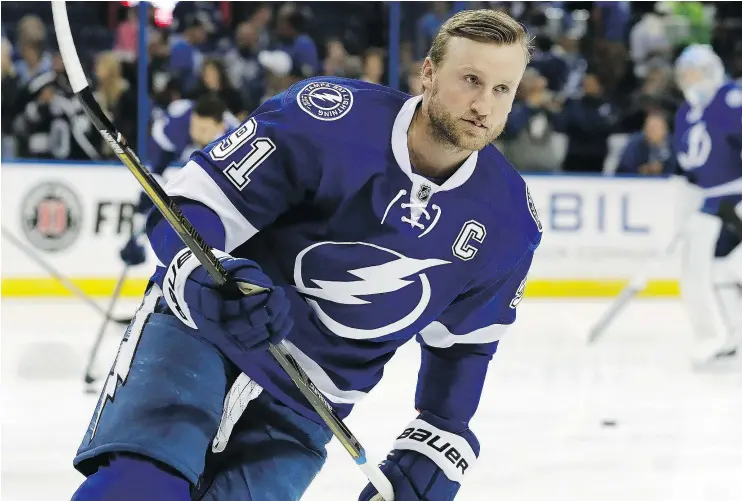 ?? — THE ASSOCIATED PRESS FILES ?? Tampa Bay Lightning centre Steven Stamkos has 10 points in nine games this season and is tied for the NHL lead in goals with six.