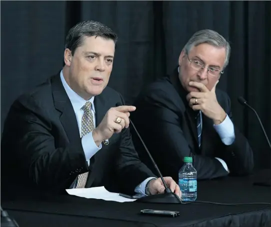  ?? — THE ASSOCIATED PRESS FILES ?? Sabres owner Terry Pegula, right, hired Pat LaFontaine as president of hockey operations last November.