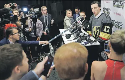  ?? AP PHOTO ?? Vegas Golden Knights’ Marc-Andre Fleury speaks with the media Wednesday in Las Vegas.
