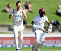  ?? GETTY IMAGES ?? Trent Boult and the New Zealand attack pushed hard for a breakthrou­gh but the West Indies openers held firm.