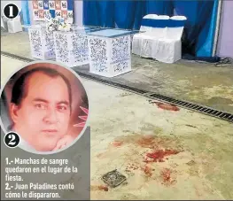  ??  ?? 1.- Manchas de sangre quedaron en el lugar de la fiesta.
2.- Juan Paladines contó cómo le dispararon.