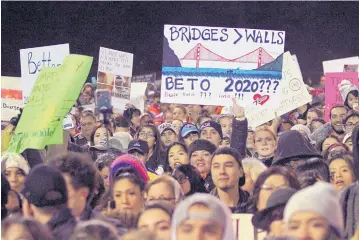  ?? RUDY GUTIERREZ/ASSOCIATED PRESS ?? People attend an outdoor rally for former U.S. Rep. Beto O’Rourke outside the El Paso County Coliseum where President Donald Trump was holding a rally in El Paso on Monday.