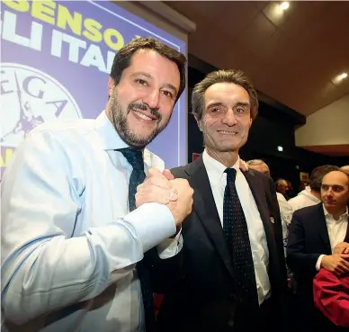  ??  ?? A sinistra, Giorgio Gori ha chiuso la campagna elettorale al Franco Parenti con Giuliano Pisapia e Beppe Sala. A destra, Attilio Fontana, con Matteo Salvini, ha salutato i suoi elettori al centro commercial­e Bonola (foto LaPresse)