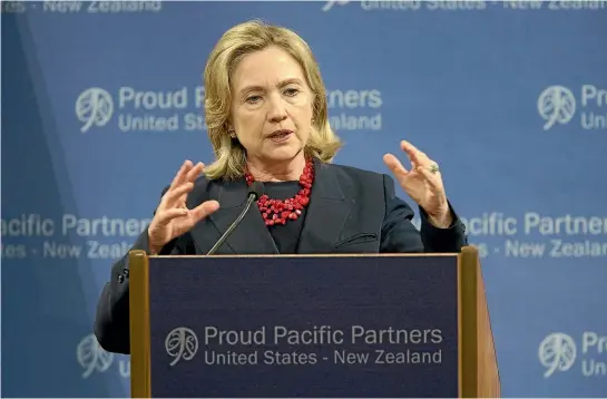  ?? PHOTO: DEAN KOZANIC/FAIRFAX NZ ?? Hillary Clinton’s hands do the talking during her town hall meeting in Christchur­ch in 2010.