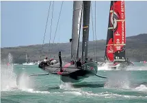  ?? GETTY IMAGES ?? Team UK chase Team New Zealand during the World Series on Auckland harbour earlier this month.