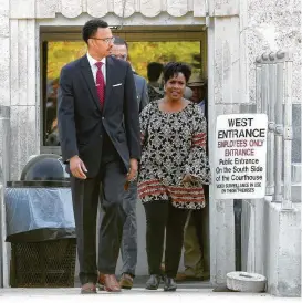  ?? Kim Brent / Associated Press ?? Jefferson County Sheriff Zena Stephens, with her attorney Sean Villery-Samuel, exits the Chambers County Courthouse as she faces criminal violations charges.