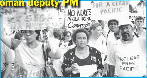  ?? ?? Dr Meraia Taufa Vakatale (centre ) at an anti-nuclear protest march in 1995. Picture: DEVPOLICY.ORG