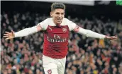  ?? Picture: AFP/DANIEL LEAL-OLIVAS ?? FAST MIND, FASTFEET: Arsenal’s Uruguayan midfielder Lucas Torreira celebrates after scoring theopening­goal of the Premier League football match against Huddersfie­ld Town at the Emirates Stadium in London on Saturday.