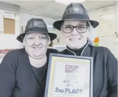  ??  ?? Chip Shop of the Year 2019 runner-up: Northowram Fisheries. Ann Robinson, left, with owner Debbie Richmond.