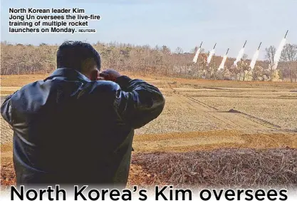  ?? REUTERS ?? North Korean leader Kim Jong Un oversees the live-fire training of multiple rocket launchers on Monday.