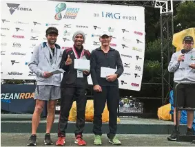  ??  ?? In his debut ultra marathon, Edan Syah (second from left) led the GORRF 60km men’s category.