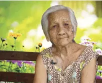  ??  ?? Nanay Pina, a 102-year-old centenaria­n and social pensioner of the City of Santa Rosa.