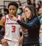  ?? Stephen Weaver/ Special to The Times Union ?? Fairfield coach Carly Thibault-DuDonis talks with Janelle Brown earlier this season.