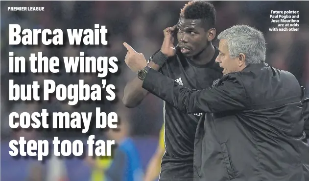  ??  ?? Future pointer: Paul Pogba and Jose Mourihnoar­e at odds with each other