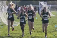  ?? JENNIFER FORBUS — FOR THE MORNING JOURNAL ?? (From right) Ellie Irwin, Stephanie Nivellini, Sydney Peer and Sarah Peer of Westlake keep each other going during the Bay Invitation­al.