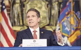  ?? Cindy Schultz / New York Times ?? Gov. Andrew Cuomo boasted, “I am not a superhero,” in early versions of his book, drafted as his aides scrubbed a politicall­y damaging Health Department report about the nursing home deaths in New York state.