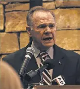  ?? WES FRAZER/ GETTY IMAGES ?? Senate candidate Roy Moore, speaking at a Veterans Day event, has denied any sexual misconduct.