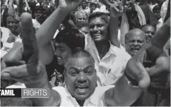  ?? — PTI ?? Tamil Eelam Supporters Organisati­on members protest against Sri Lanka in Chennai on Thursday. They had urged the Central government to boycott the Commonweal­th Summit scheduled to be held in Sri Lanka in November till the rights of the Tamil minorities...