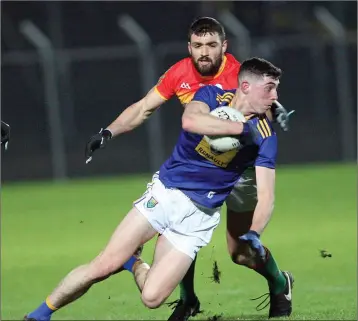  ??  ?? Kiltegan’s Padraig O’Toole in action during the opening game of the NFL Division 4, against Carlow.