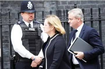  ?? — Reuters photo ?? Britain’s Home Secretary Amber Rudd arrives in Downing Street for an emergency cabinet meeting in London.