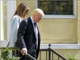  ?? SUSAN WALSH — THE ASSOCIATED PRESS ?? President Donald Trump and first lady Melania Trump leave after attending services at St. John’s Church in Washington, Sunday. The president last week named today a National Day of Prayer for victims Hurricane Harvey. of