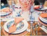  ??  ?? The blue tones of Estelle glasses complement the bubbly orange tones in this energy-filled place setting.