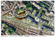  ??  ?? Détail du projet immobilier d’Eiffage Ammenageme­nt, sur l’actuel parking et les terrains en friche près de la gare.