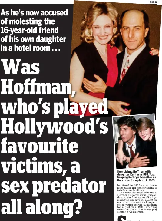  ??  ?? New claims: Hoffman with daughter Karina in 1982. Top: Groping Kathryn Rossetter as they pose for a photo in 1983