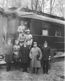  ??  ?? The Armistice delegates in the Forest of Compiègne, including Capt Jack Marriott RN (far right)