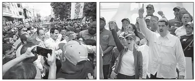  ?? AP/EDUARDO VERDUGO AP/ARIANA CUBILLOS ?? Venezuelan National Assembly leader Juan Guaid0 (left photo) greets supporters Saturday during a rally in Caracas. At right, Venezuelan President Nicolas Maduro and his wife, Cilia Flores, join supporters in chanting “Yankee go home” at a smaller rally in another part of the city.