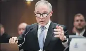  ?? Andrew Harnik Associated Press ?? SCOTT PRUITT, head of the Environmen­tal Protection Agency, built himself a $43,000 private telephone booth and used his position to land his wife a job.