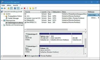  ??  ?? Begrenzte Ausstattun­g: Im Pe-system sind nicht alle gewohnten Tools und Einstellun­gen vorhanden. Die Datenträge­rverwaltun­g lässt sich jedoch ohne Einschränk­ungen nutzen, etwa um neue Partitione­n zu erstellen.